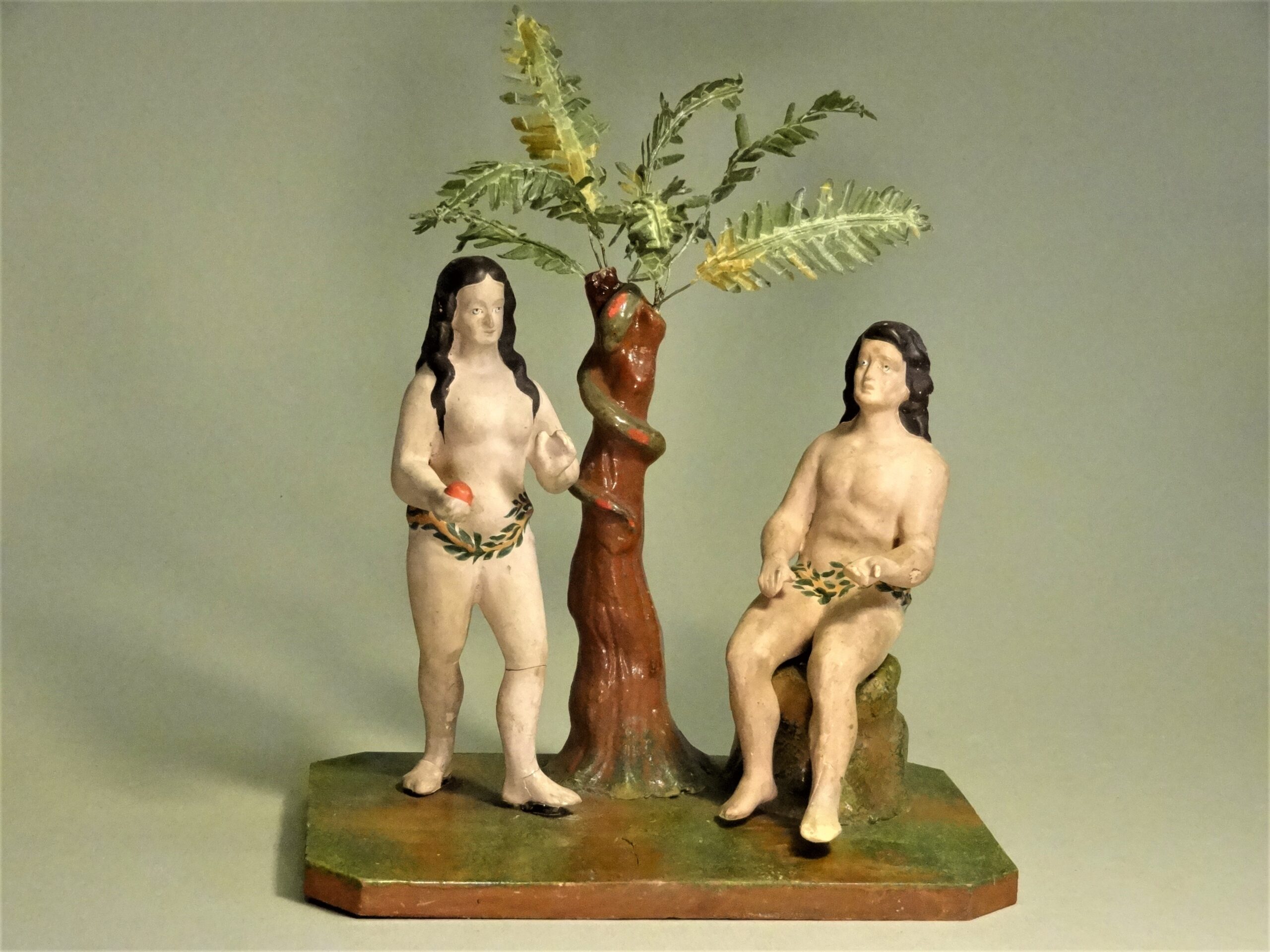 4 Adam und Eva, Hersteller_ Rudolf Apel, Oberlind, um 1900, abgebrochene und fehlende Teile wurden ergänzt, farbliche Retusche_