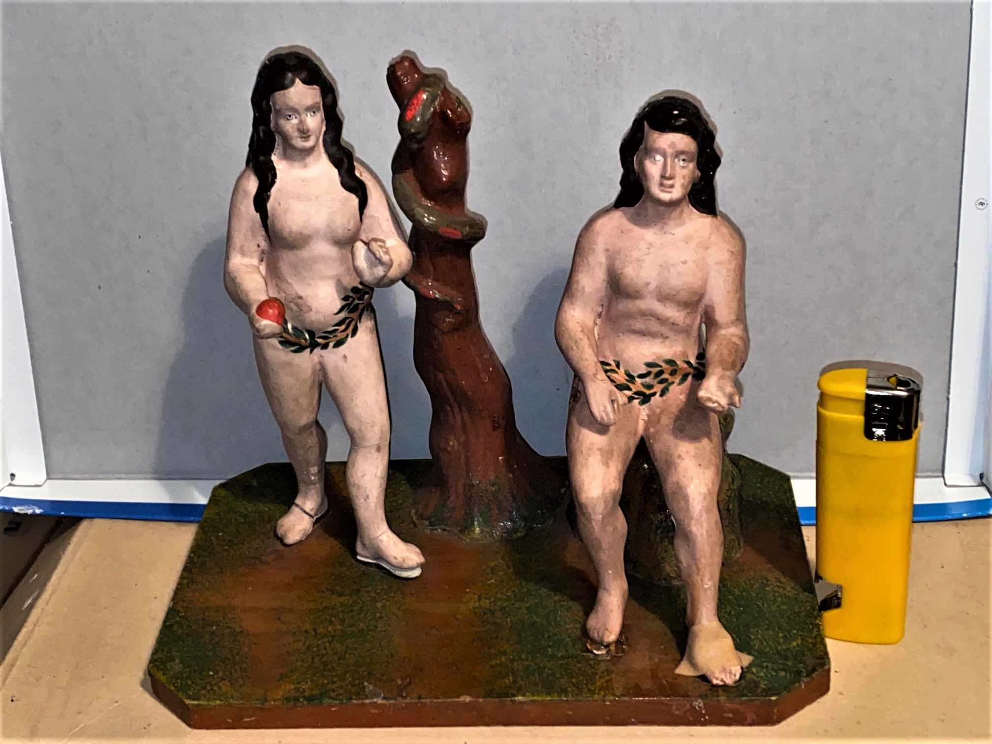 4a Adam und Eva, Hersteller_ Rudolf Apel, Oberlind, um 1900, abgebrochene und fehlende Teile wurden ergänzt, farbliche Retusche_